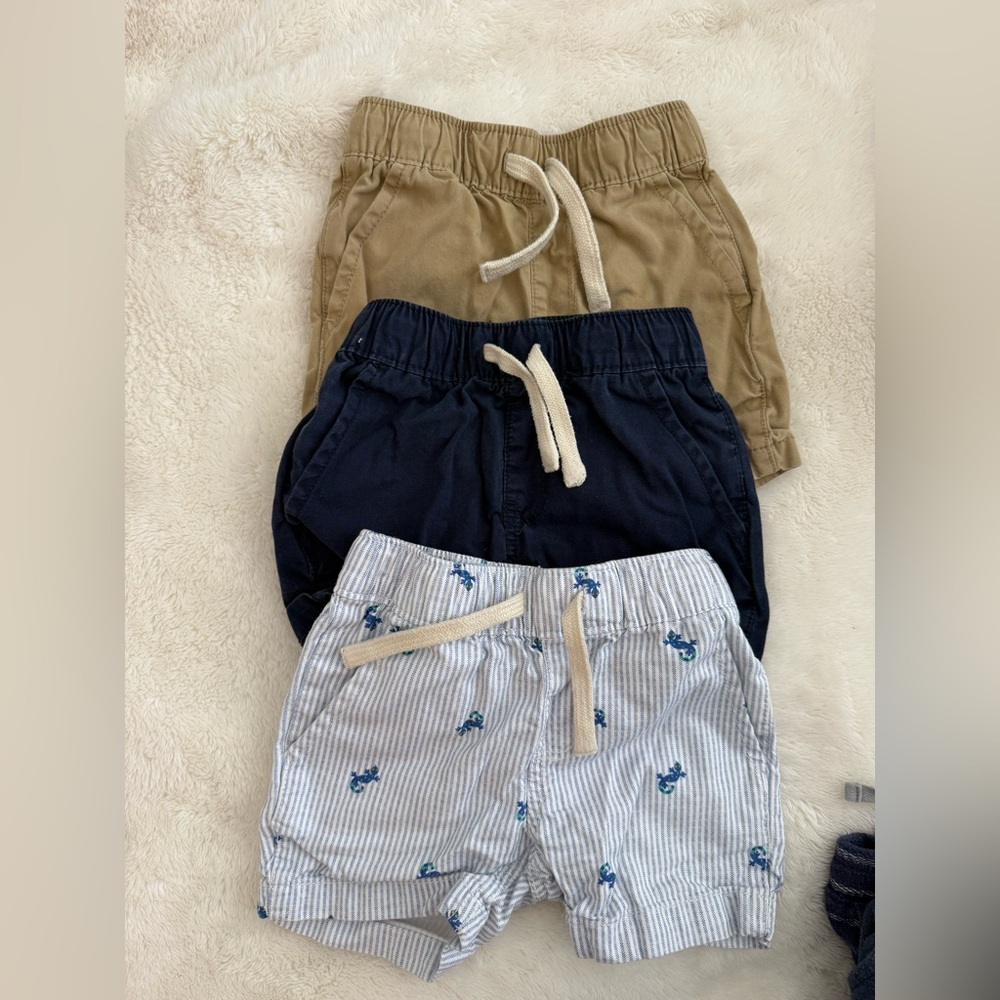The Children’s Place 3 pack shorts  - Tan, Navy, and Striped 12-18months